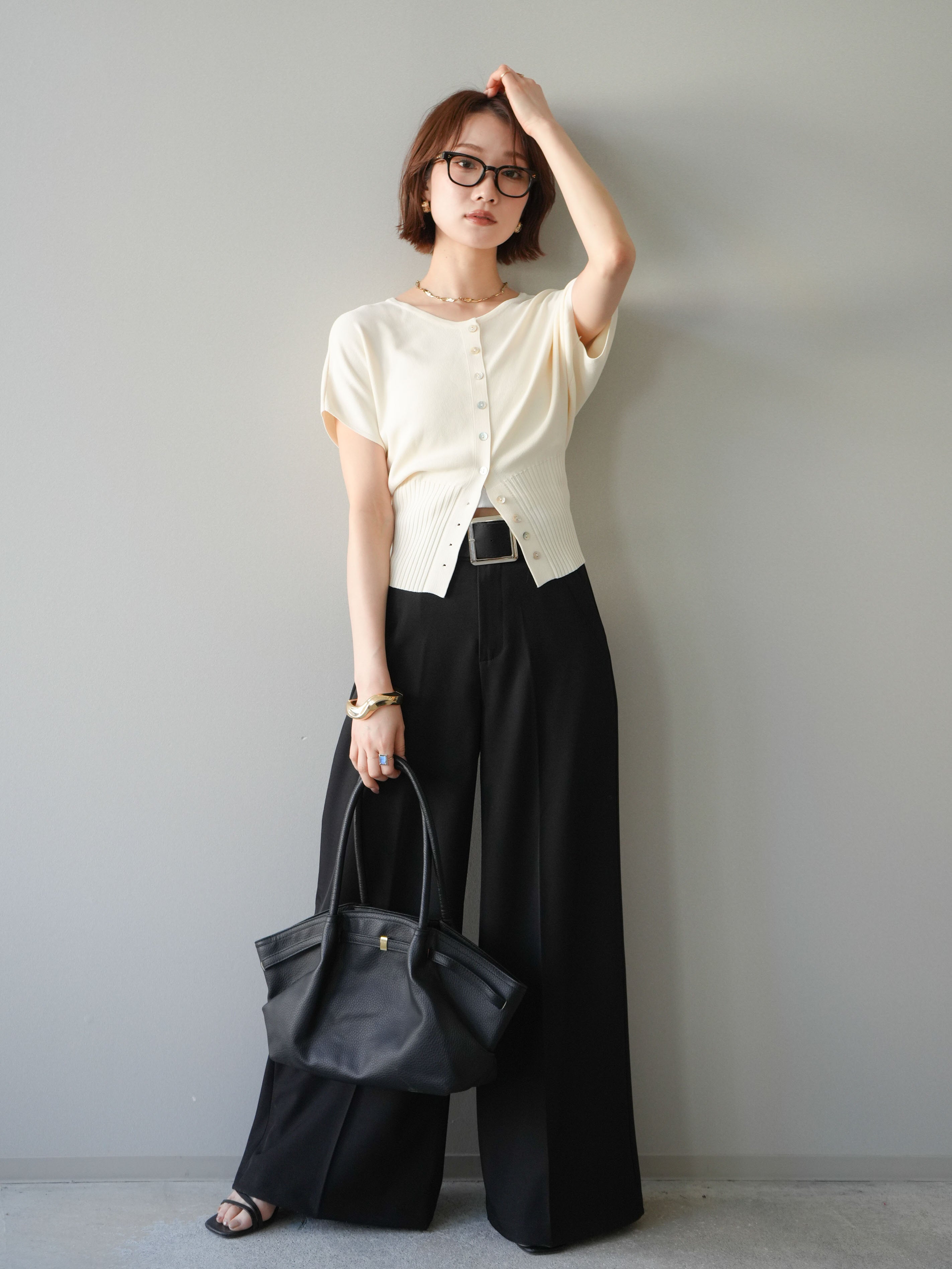 予約]シルバーバックルドレープワイドスラックス/black – Lumier