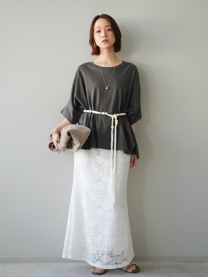 [予約]コードベルト付フラワーレーススカート/white