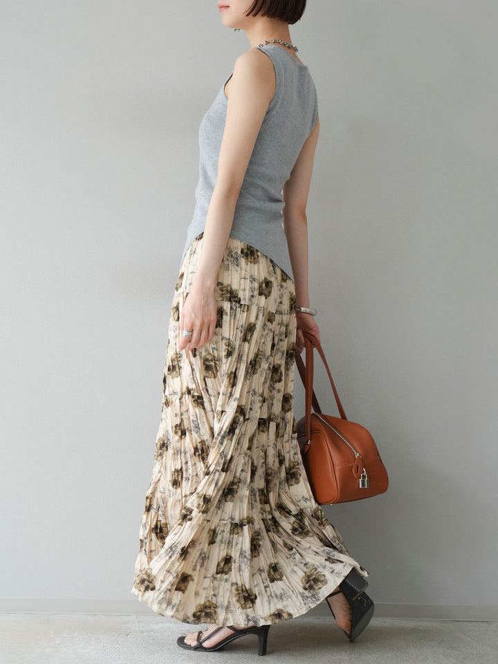 [予約]フラワーワッシャーロングスカート/ベージュ