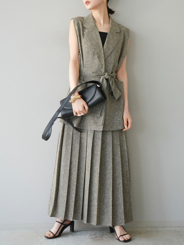 [予約]ミックスツイードプリーツスカート/ブラウン