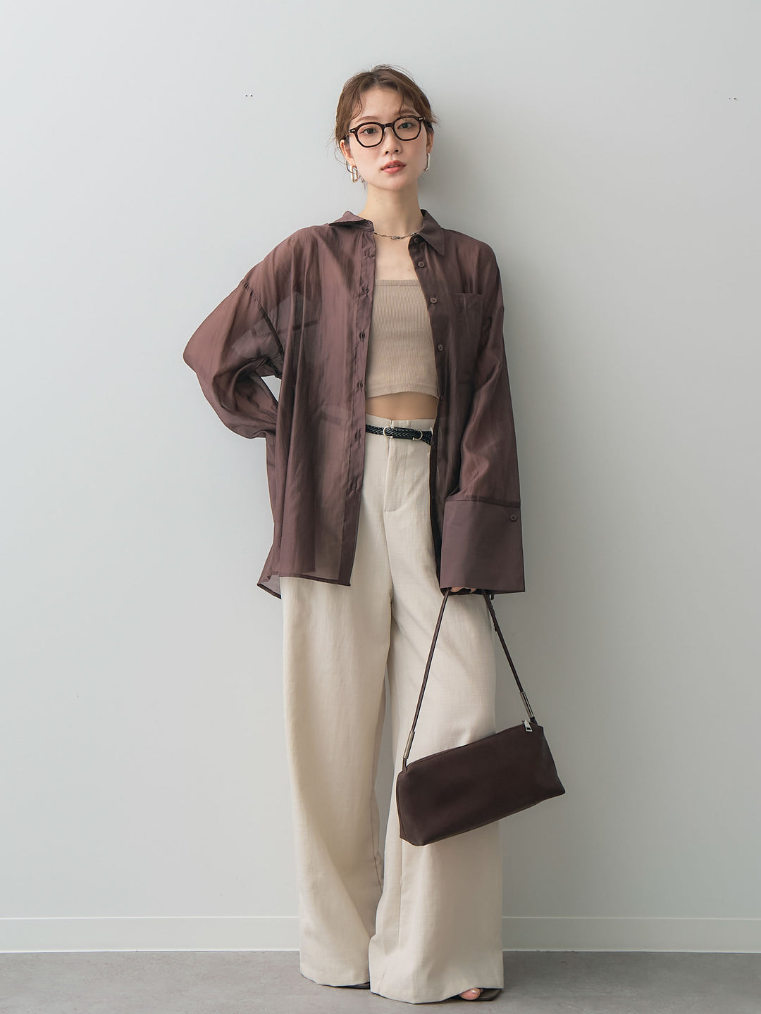 [予約]メッシュベルト付リネンライクパンツ/beige