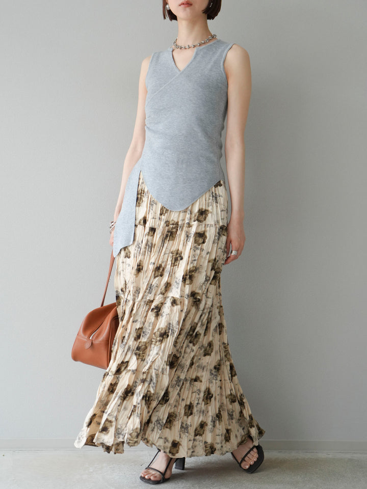 [予約]フラワーワッシャーロングスカート/ベージュ