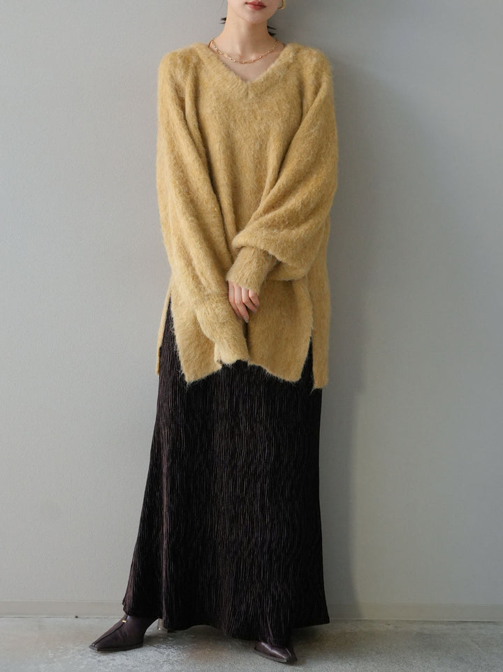 [予約]Vネックオーバーモヘアニットプルオーバー/イエロー