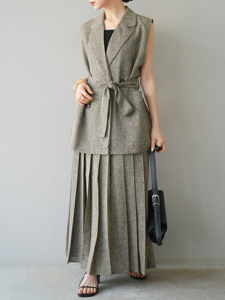 [予約]ミックスツイードプリーツスカート/ブラウン