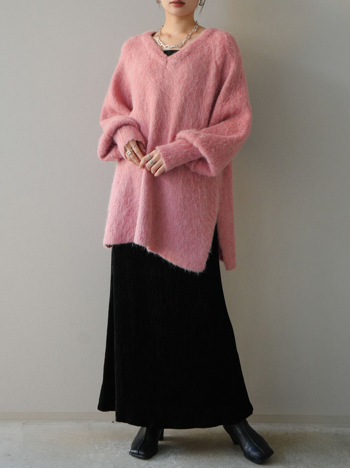 [予約]Vネックオーバーモヘアニットプルオーバー/ピンク
