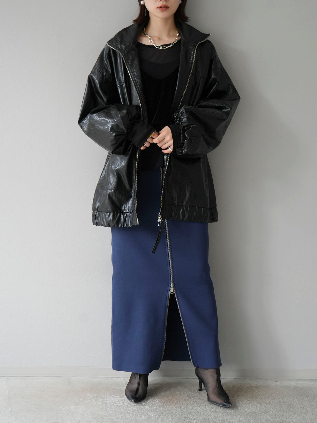 [予約]フェイクレザーオーバーブルゾン/ブラック