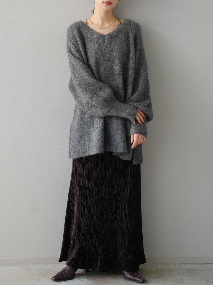 [予約]Vネックオーバーモヘアニットプルオーバー/チャコール