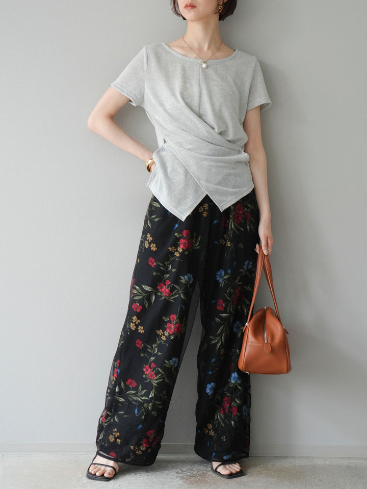 【預購】植物圖案休閒褲/黑色