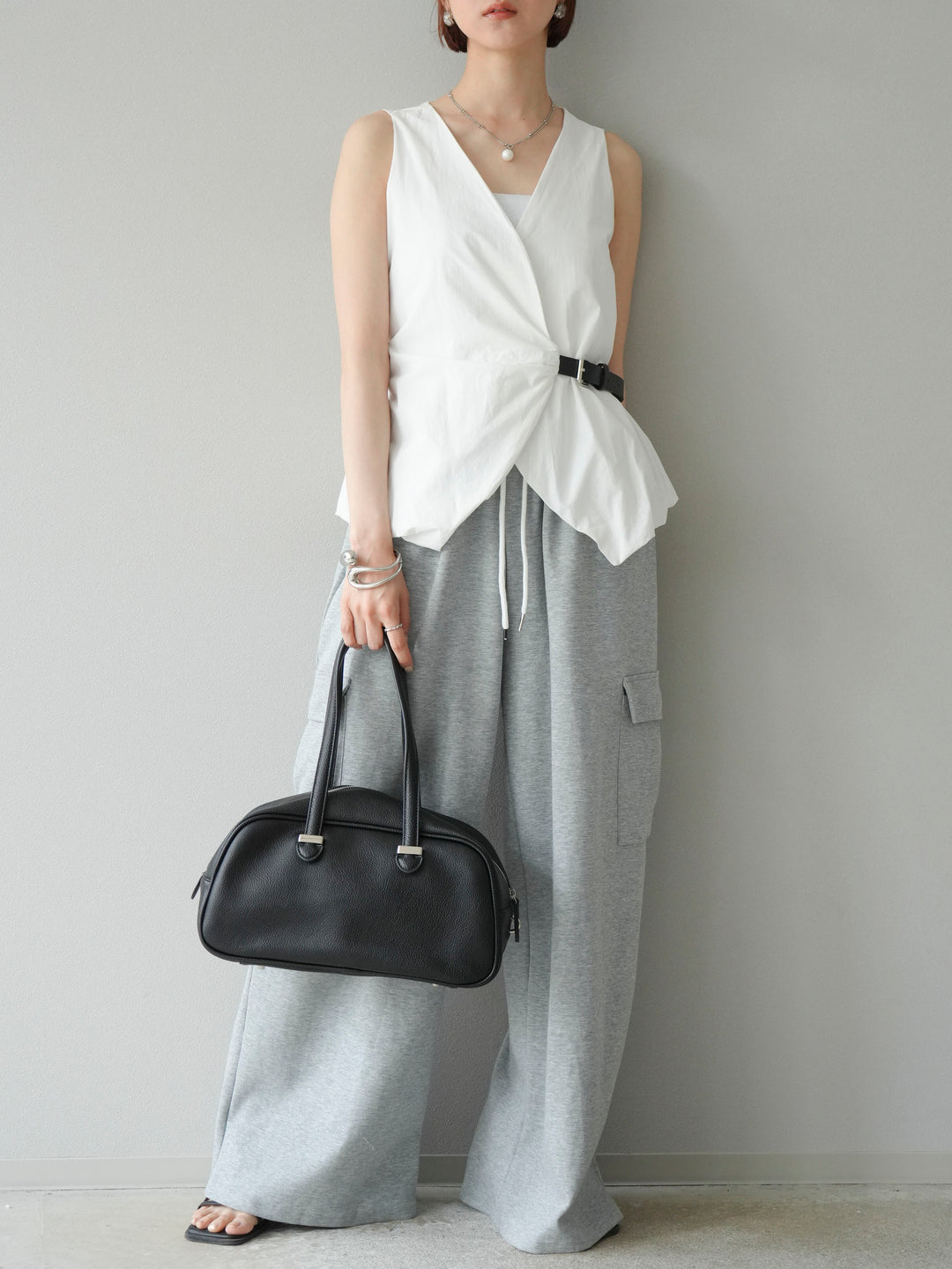 [予約]ウエストラインサイドポケットスウェットパンツ/グレー