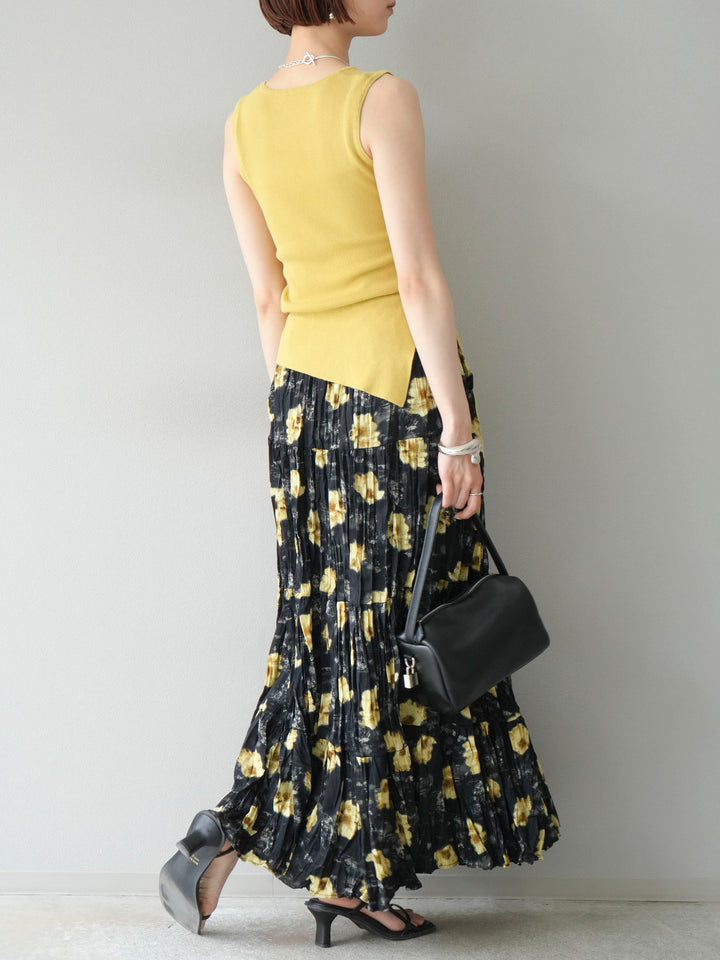 [予約]フラワーワッシャーロングスカート/ブラック