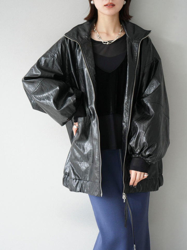 [予約]フェイクレザーオーバーブルゾン/ブラック