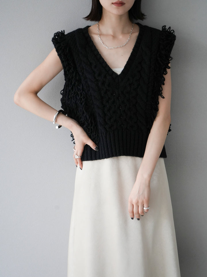 [予約]ループミックス編みニットベスト/ブラック