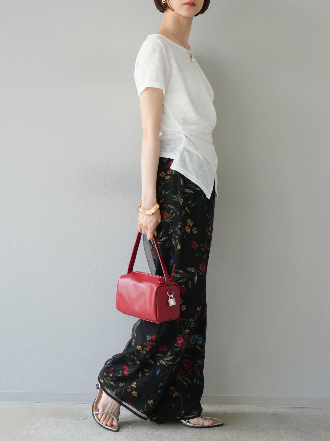 【預購】植物圖案休閒褲/黑色