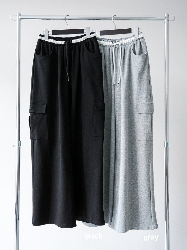 [SET]ベルトデザインバルーンブラウス+ウエストラインサイドポケットスウェットパンツ(2set)