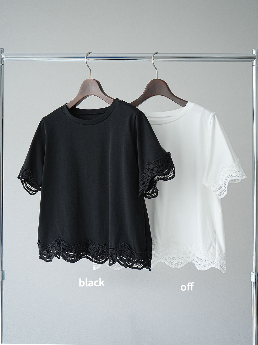 [SET]レース切替カットソー+コード刺繍チュールレイヤードパンツ(2set)