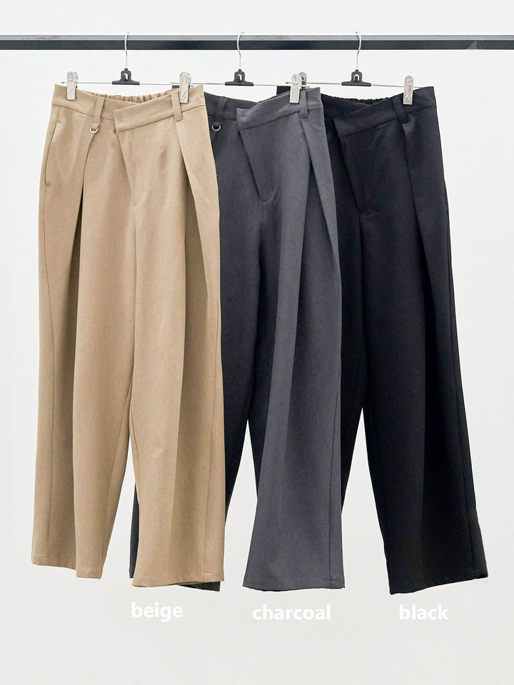 【Allure】[SET]クロップドチャンキースラブニットプルオーバー+アシンメトリーウエストタックパンツ(2set)