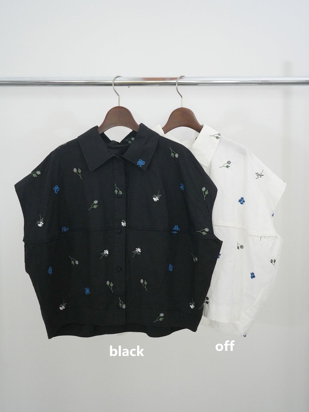 【套裝】花卉刺繡燈籠無袖襯衫+腰帶設計環扣闊腿褲（兩件套）