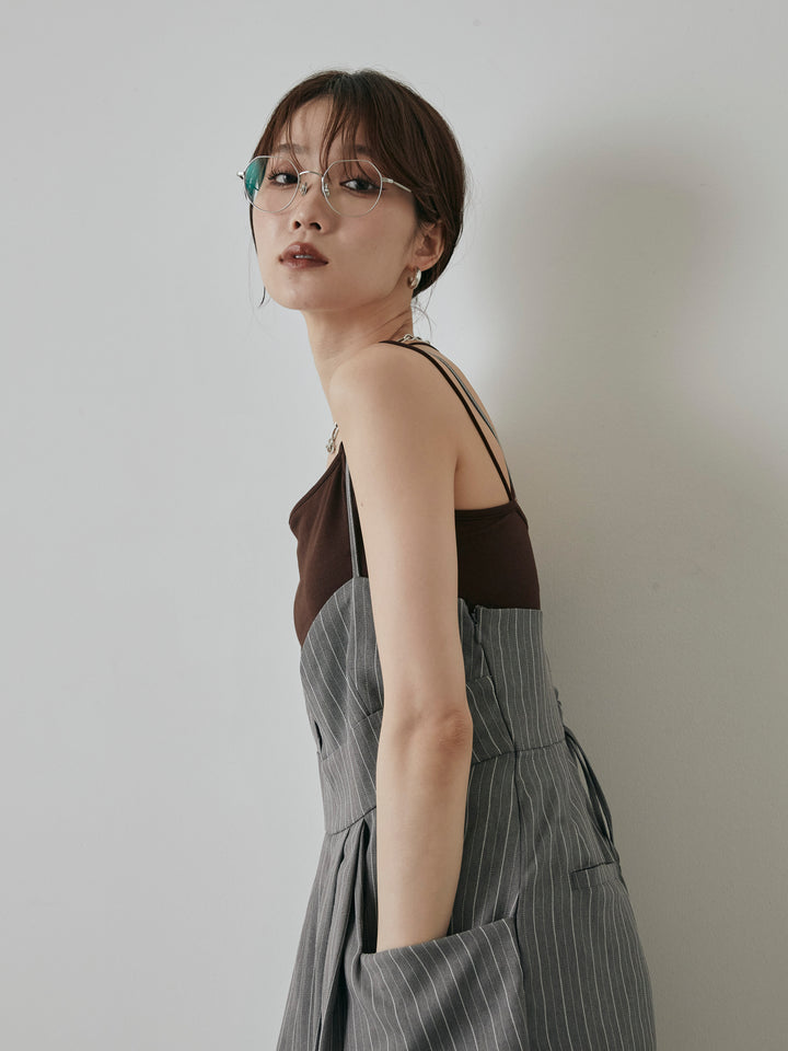 [予約]ヘリンボーンストライプサロペット/チャコール