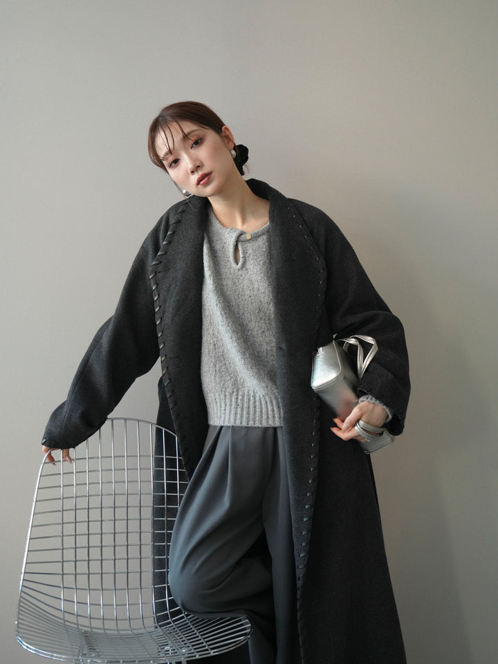 [SET]ハンドステッチ裏中綿ロングコート+選べるアクセセット(2set)