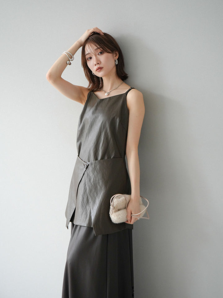 [予約]レイヤードレザーキャミソールチュニック/ブラウン