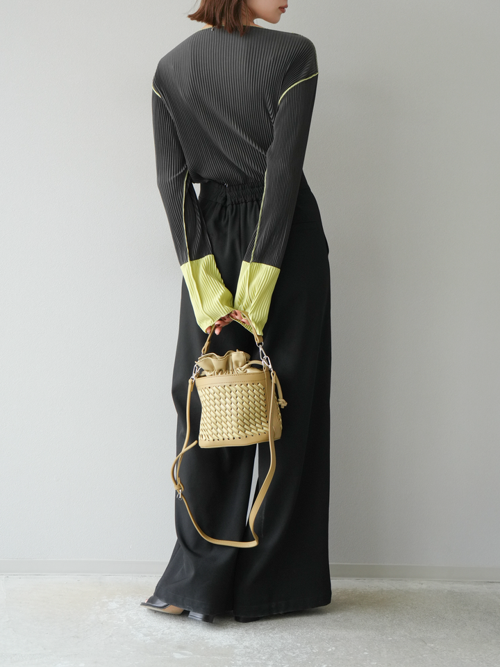 [予約]バイカラープリーツトップス/チャコール