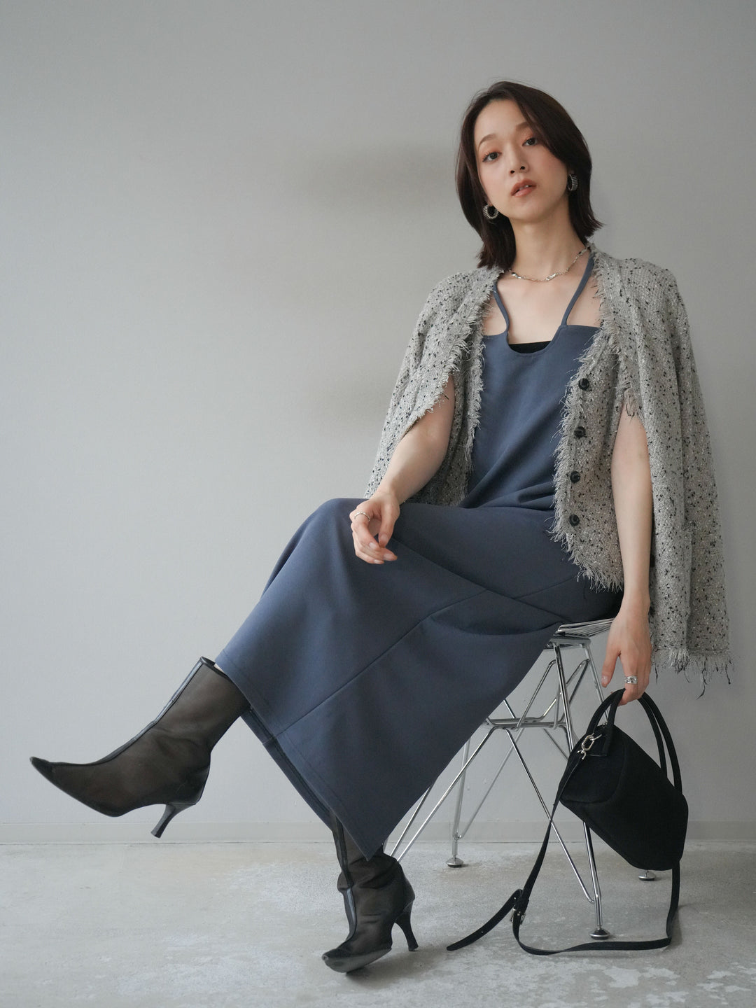 [予約]ネップフリンジニットカーディガン/khaki