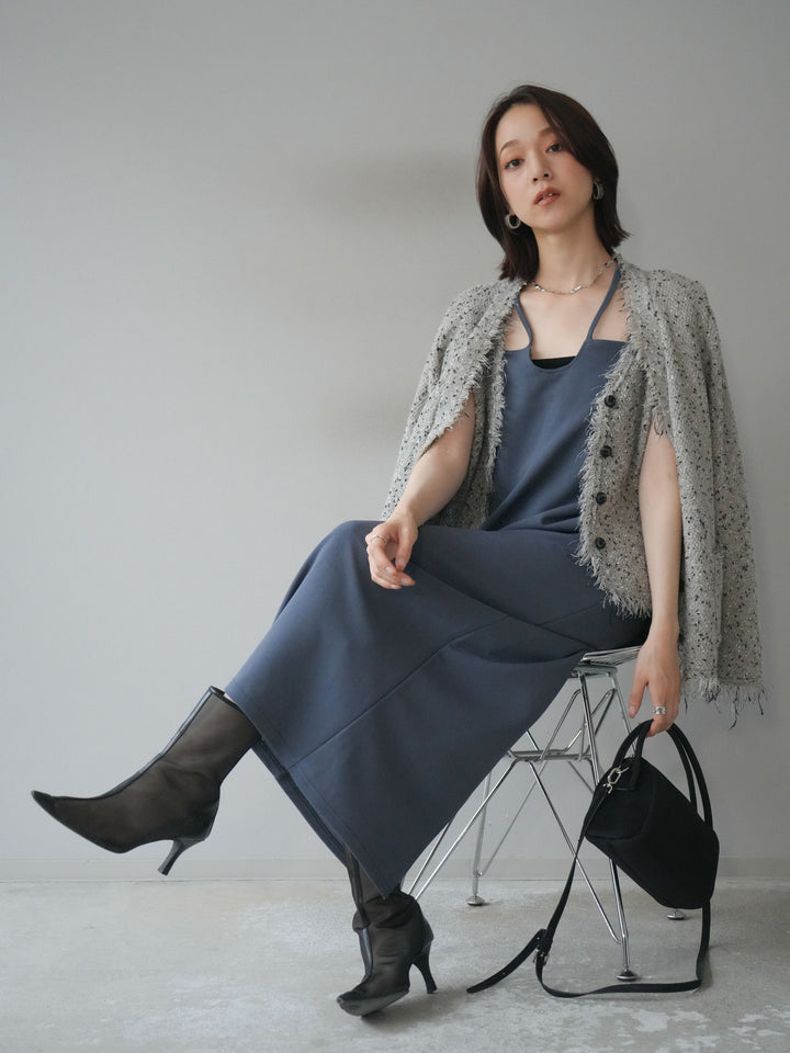 [予約]ネップフリンジニットカーディガン/khaki