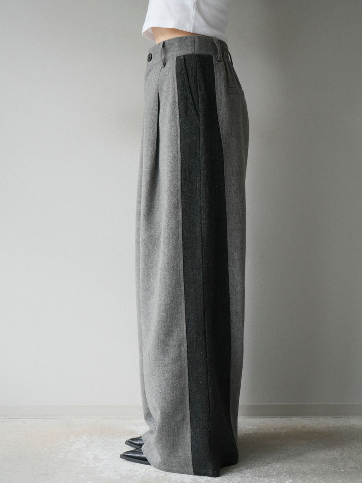 【預購】粗花呢側色寬褲/灰色