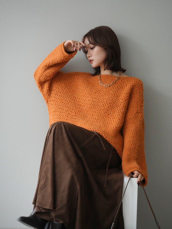 [予約]ワッフル編みオーバーニットプルオーバー/mustard