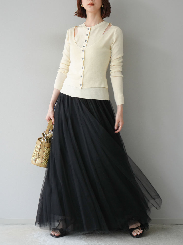 [予約]レイヤードデザインニットカーディガン/アイボリー