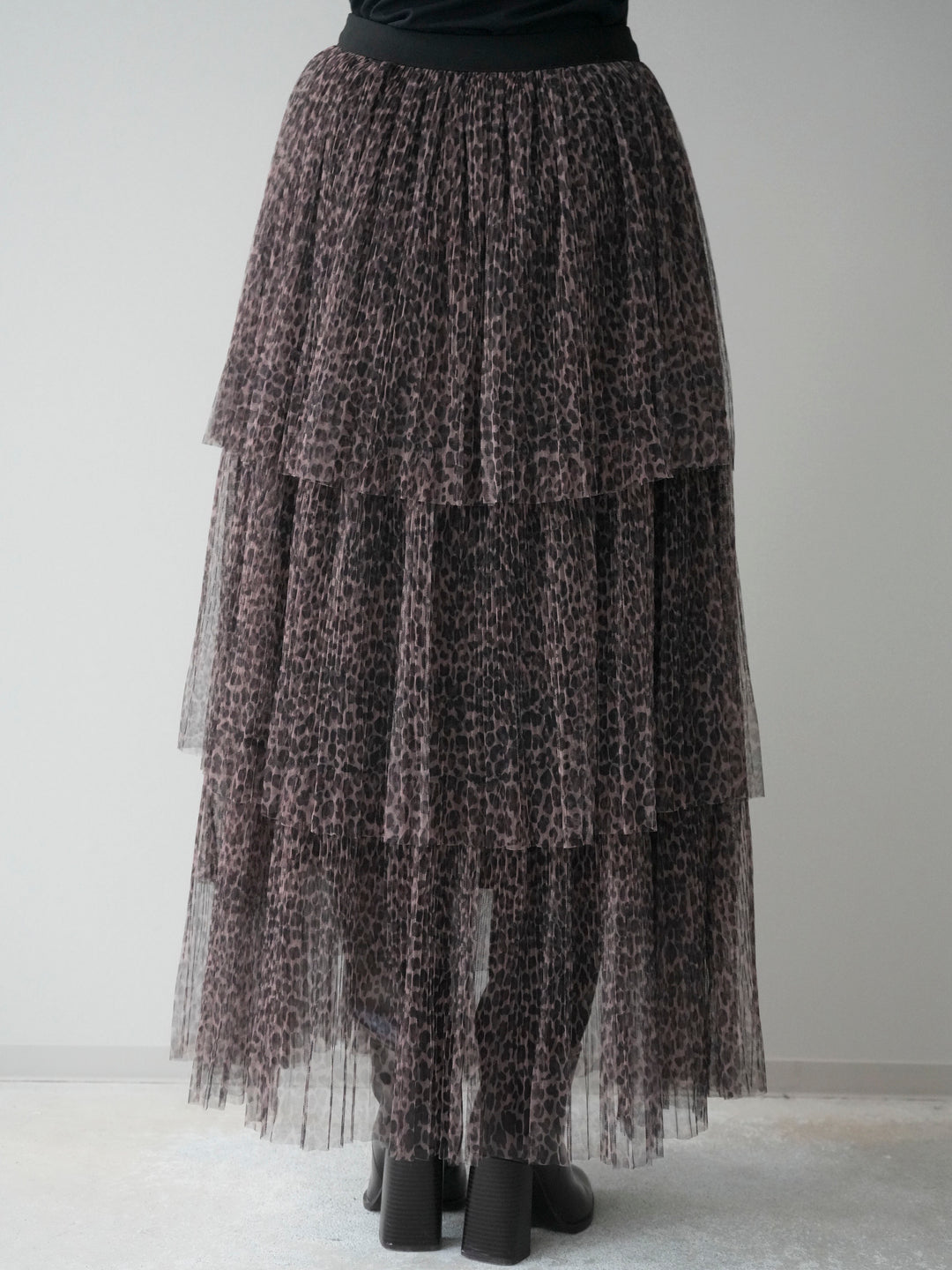 [予約]レオパード柄チュールフリルスカート/brown