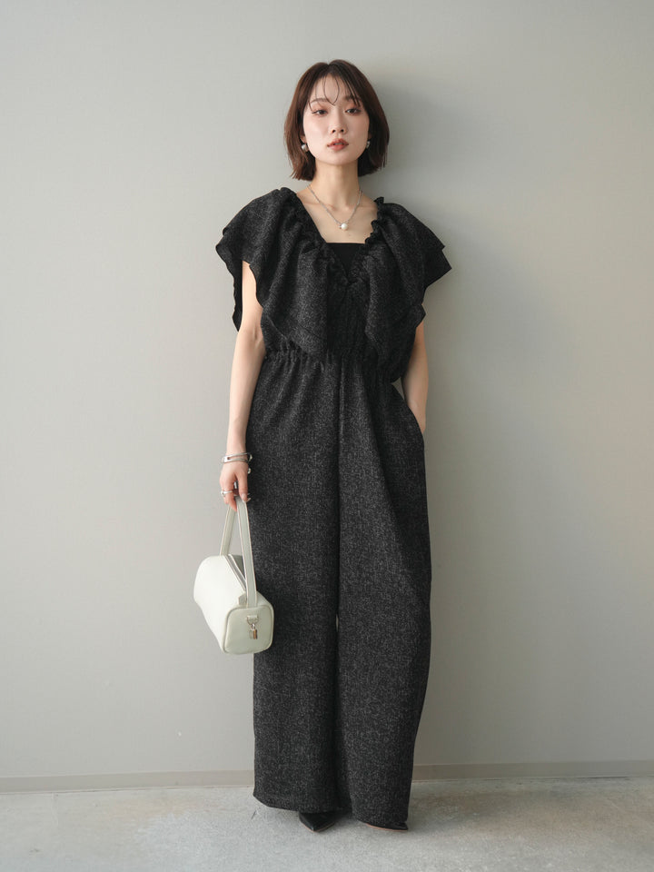 [SET]3WAYミックスツイードギャザーオールインワン+選べるアクセセット(2set)