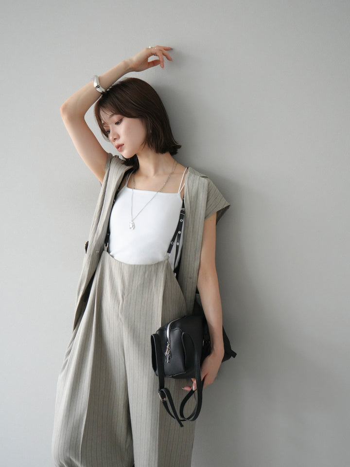 [SET]ヘリンボーンストライプジレ+ヘリンボーンストライプサロペット(2set)