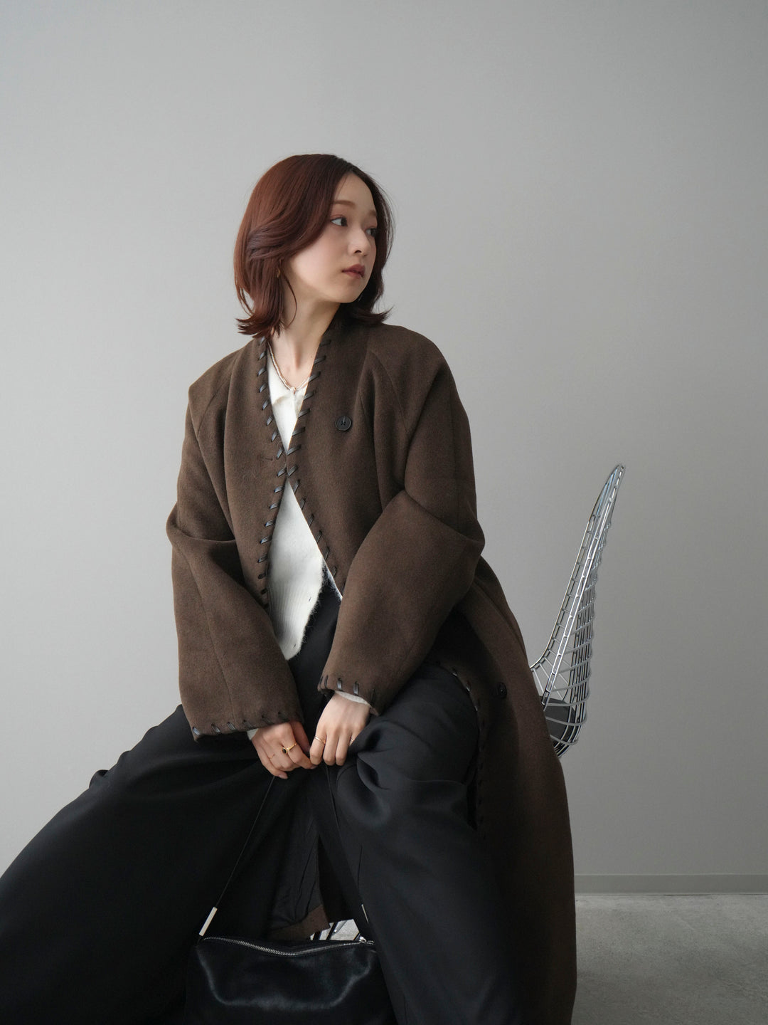 [SET]ハンドステッチ裏中綿ロングコート+テープベルトタックバギーパンツ(2set)