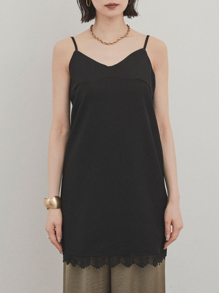 [予約]裾レース切替キャミミニワンピース/ブラック