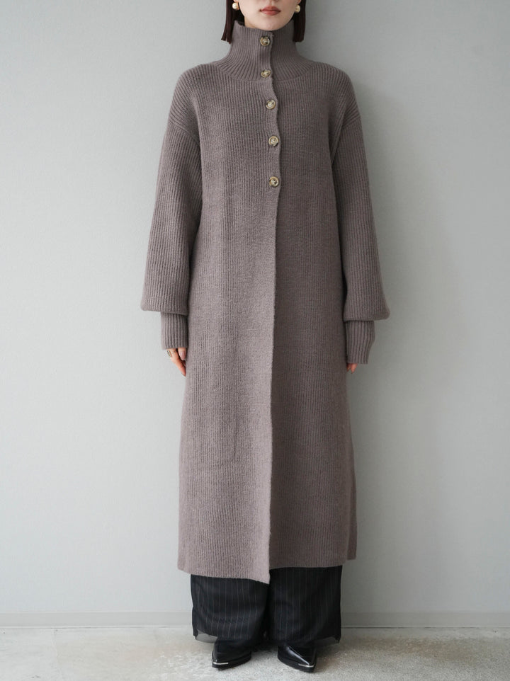 [予約]ハイネックニットロングカーディガン/モカ