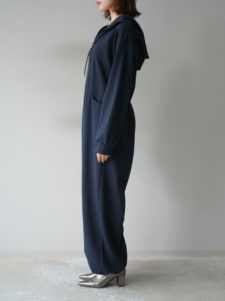 [予約]ミニ裏毛フーディージャンプスーツ/ダークネイビー