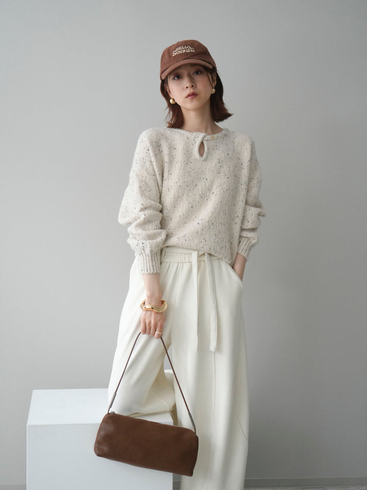 [SET]ツイストネックラメネップヤーンニットプルオーバー+ウエストベルトカーブラインスエットパンツ(2set)