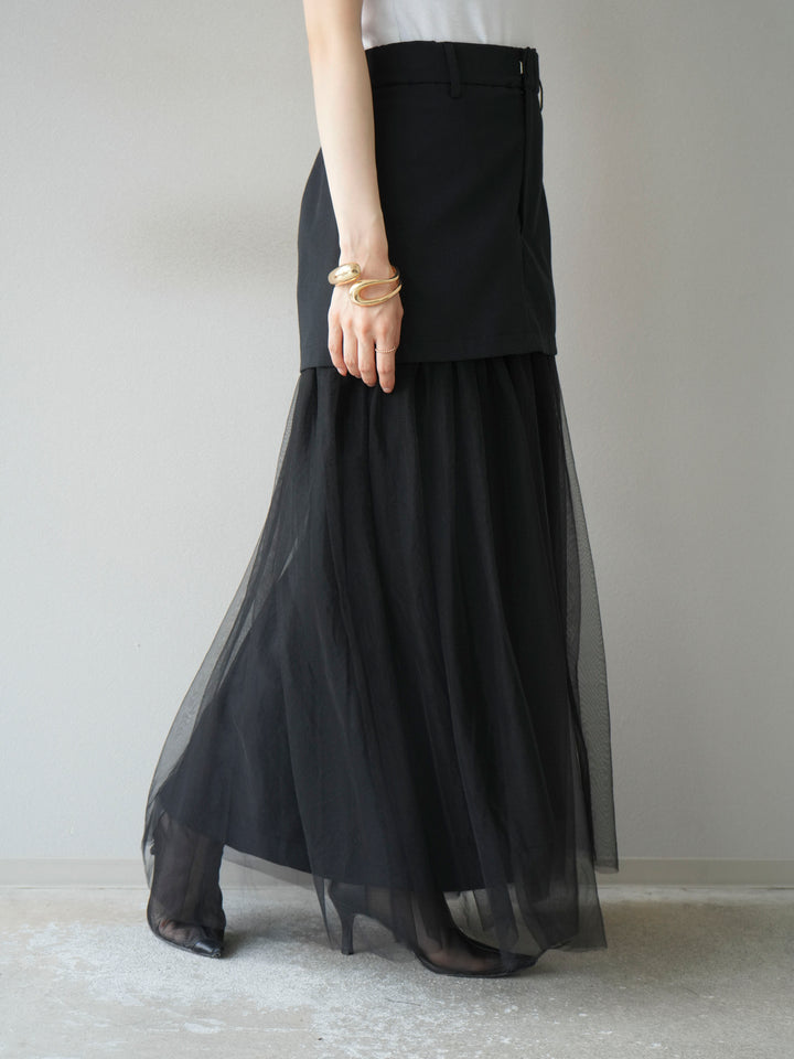 [予約]エステル切替チュールスカート/ブラック