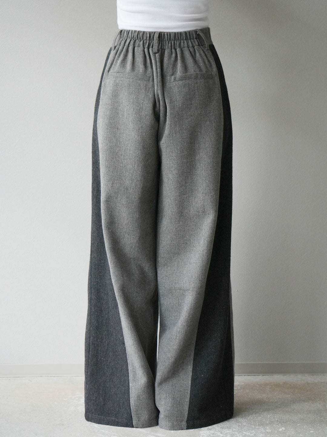 【預購】粗花呢側色寬褲/灰色