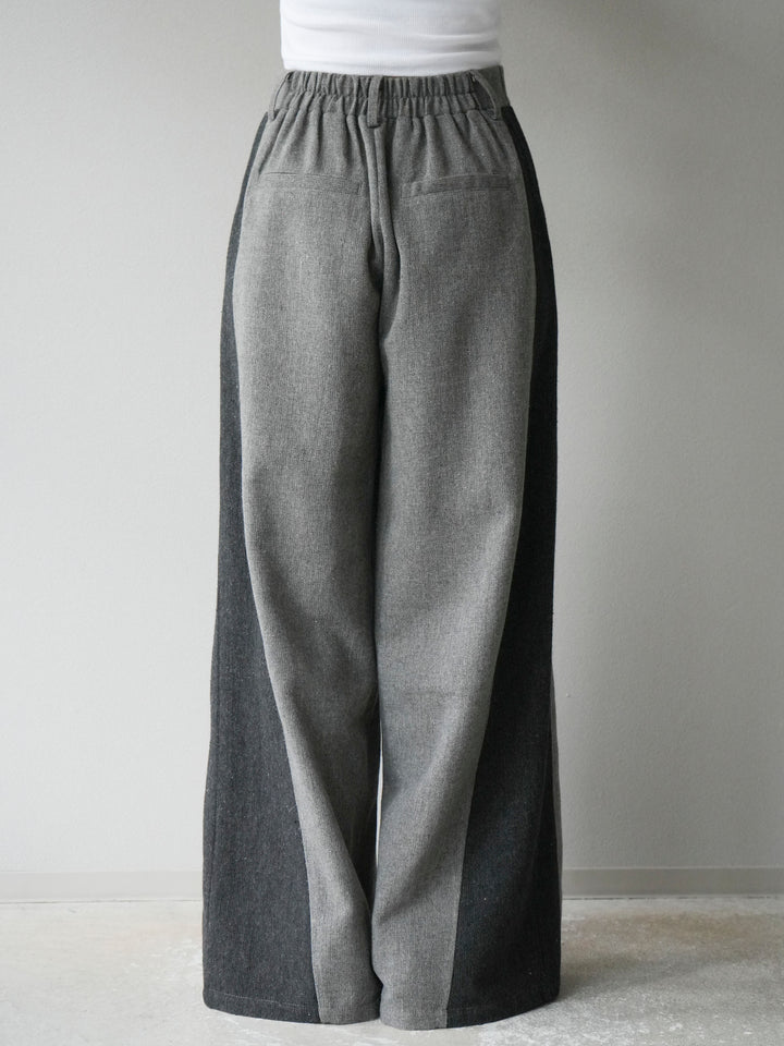【預購】粗花呢側色寬褲/灰色