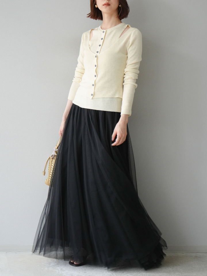 [予約]レイヤードデザインニットカーディガン/アイボリー