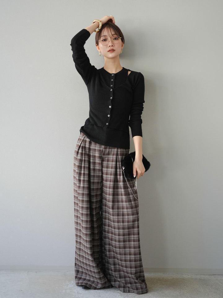 [予約]レイヤードデザインニットカーディガン/ブラック