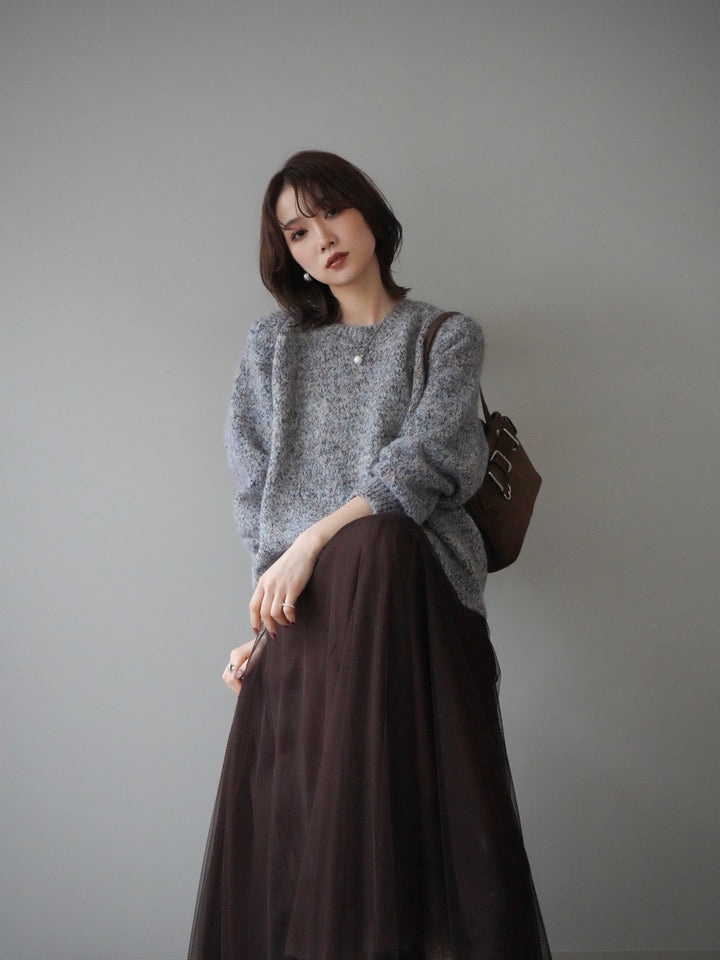 [SET]ロゴラベルミックスヤーンニットプルオーバー+ロゴラベルミックスヤーンニットプルオーバー(2set)