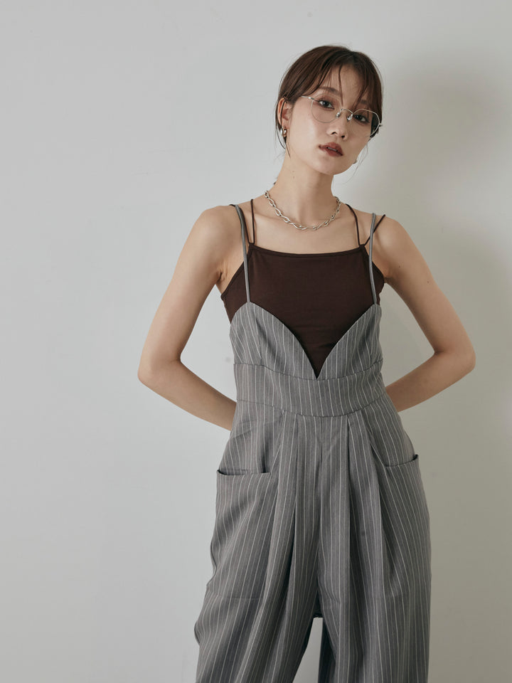 [予約]ヘリンボーンストライプサロペット/チャコール