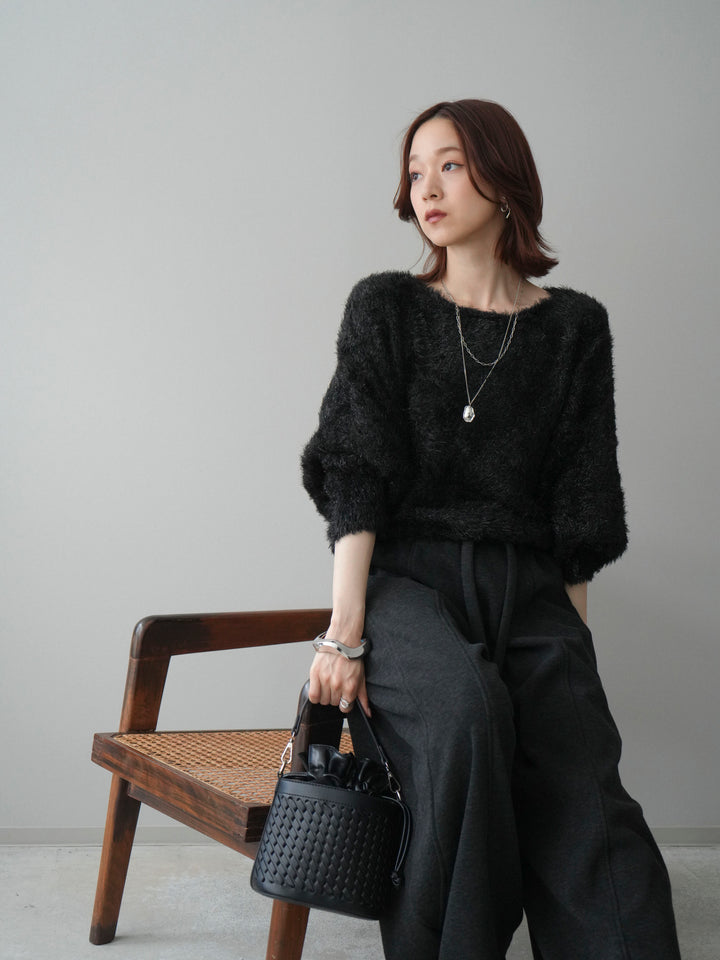 [予約]ラメシャギードルマンニットプルオーバー/black