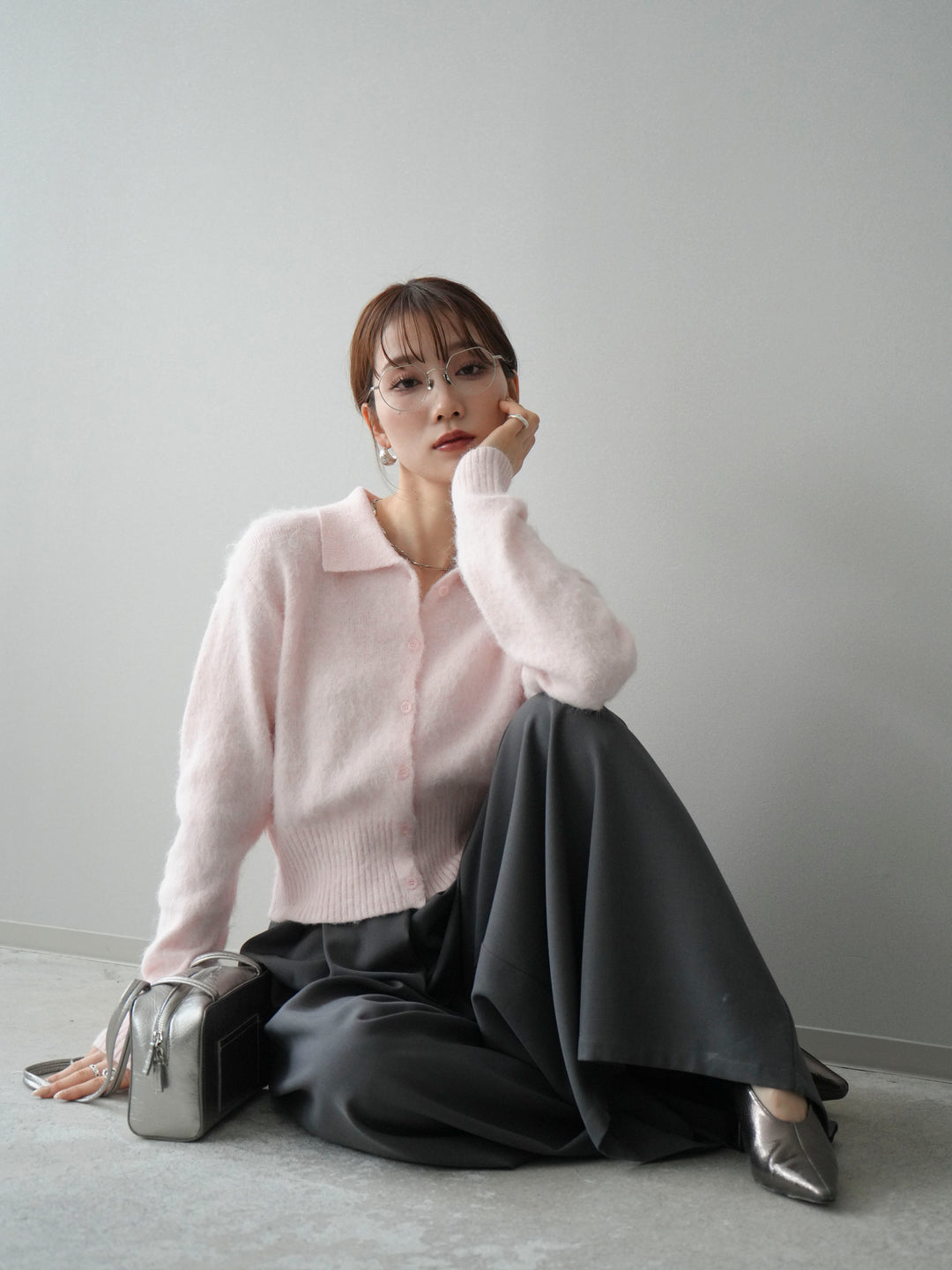 [SET]モヘア衿付きボタンプルオーバー+選べるアクセセット(2set)