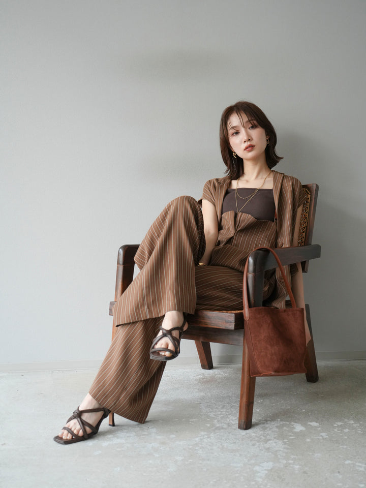 【着回しセット】[SET]ヘリンボーンストライプジレ+シアー切替ベロアトップス+ヘリンボーンストライプサロペット(3set)