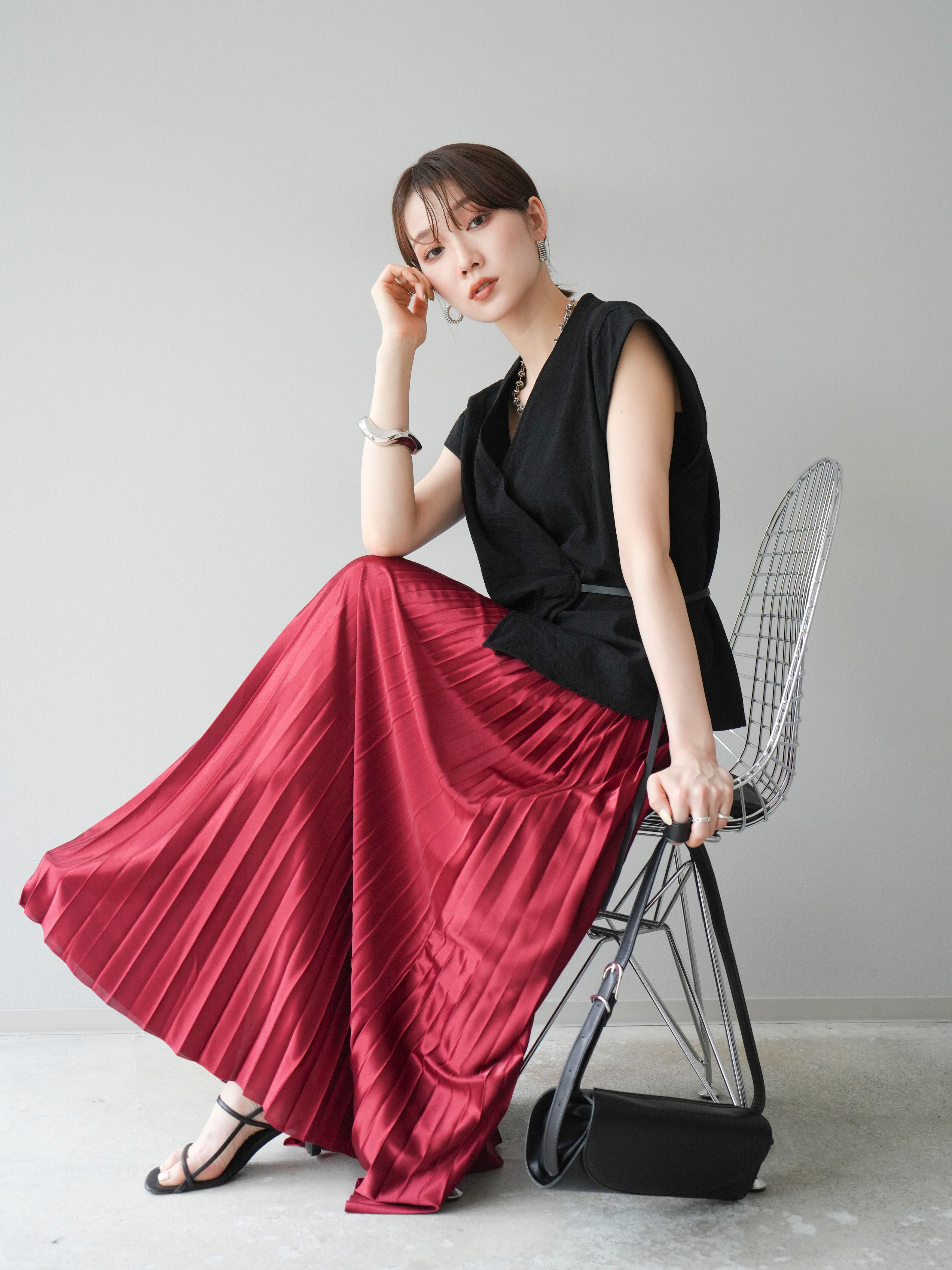 PLEATS PLEASE スカート ボルドー 予約]サテンプリーツマキシスカート/ボルドー – Lumier