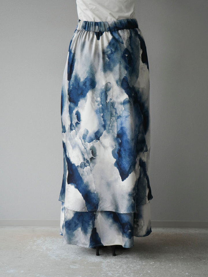 [予約]ニュアンスサテンフリルスカート/アイボリー×ブルー